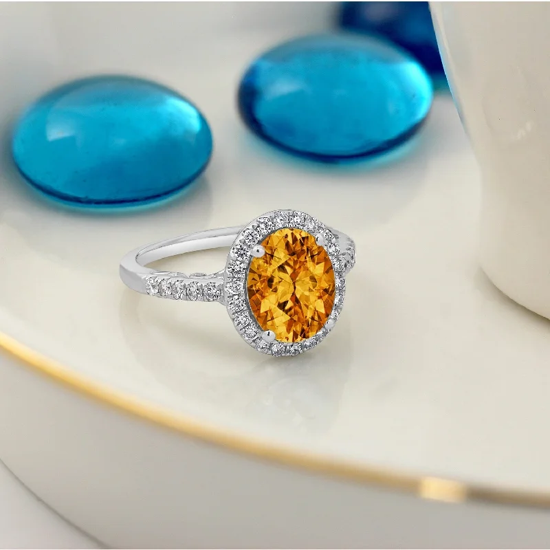 Rings with lotus flower engravings for peace -Auriya 3ct Oval Citrine and Halo Diamond Engagement Ring 3/8ctw 14k Gold