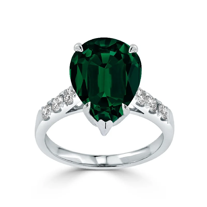 Rings with faceted aquamarine for sea glow -Auriya 4 1/5ct Pear-cut Green Emerald and Diamond Ring 3/8cttw 18K Gold