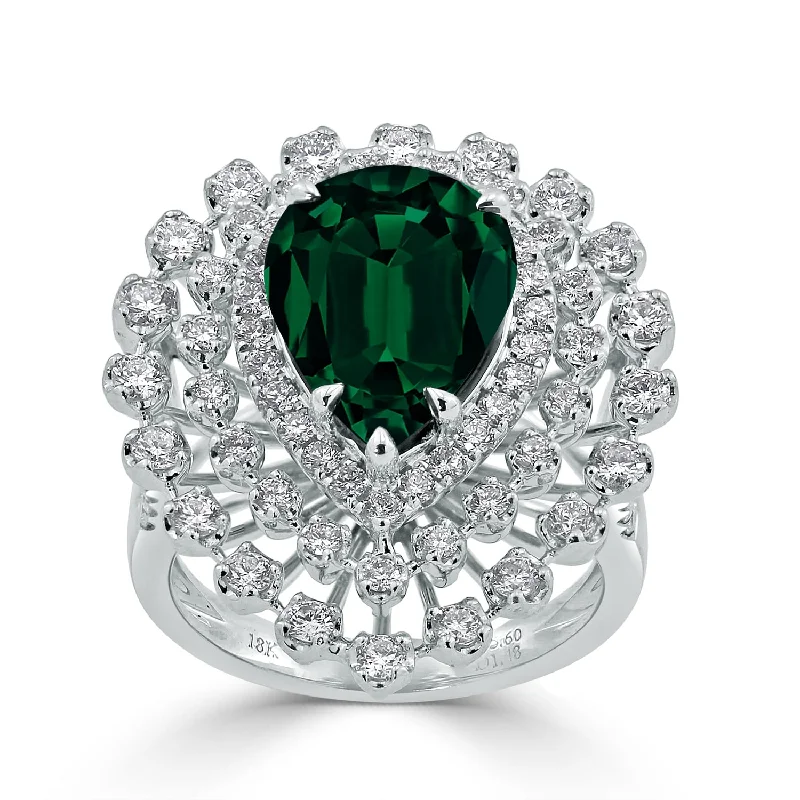 Rings with vintage-inspired rose-cut diamonds -Auriya 4 1/5ct Pear-cut Green Emerald and Halo Diamond Ring 1 1/2cttw 18K Gold