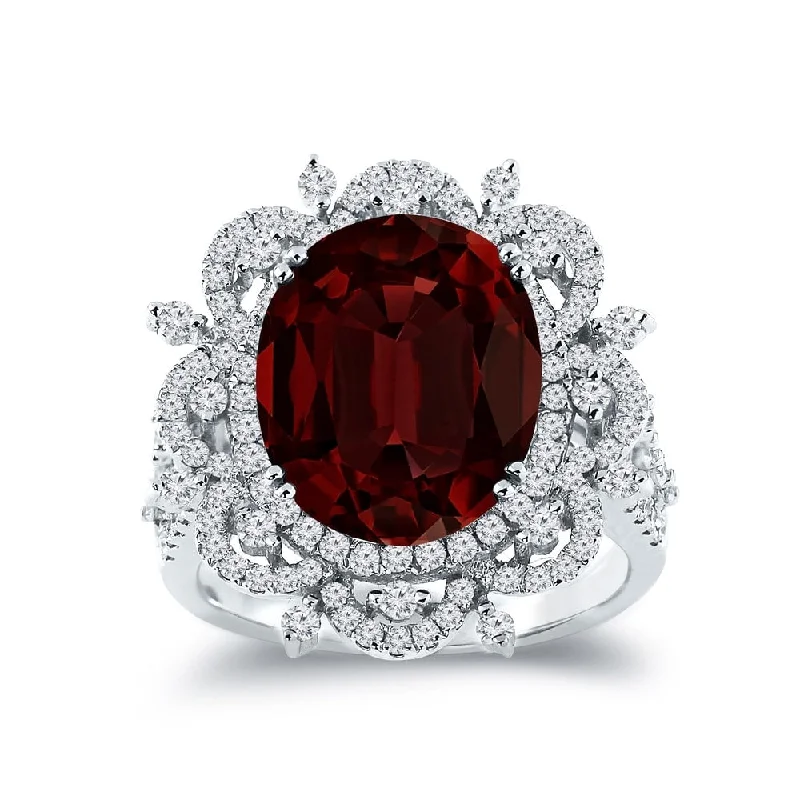 Rings with polished jade for smooth calm -Auriya 4 7/8ct Oval-cut Red Garnet Halo Diamond Ring 1cttw 18k Gold