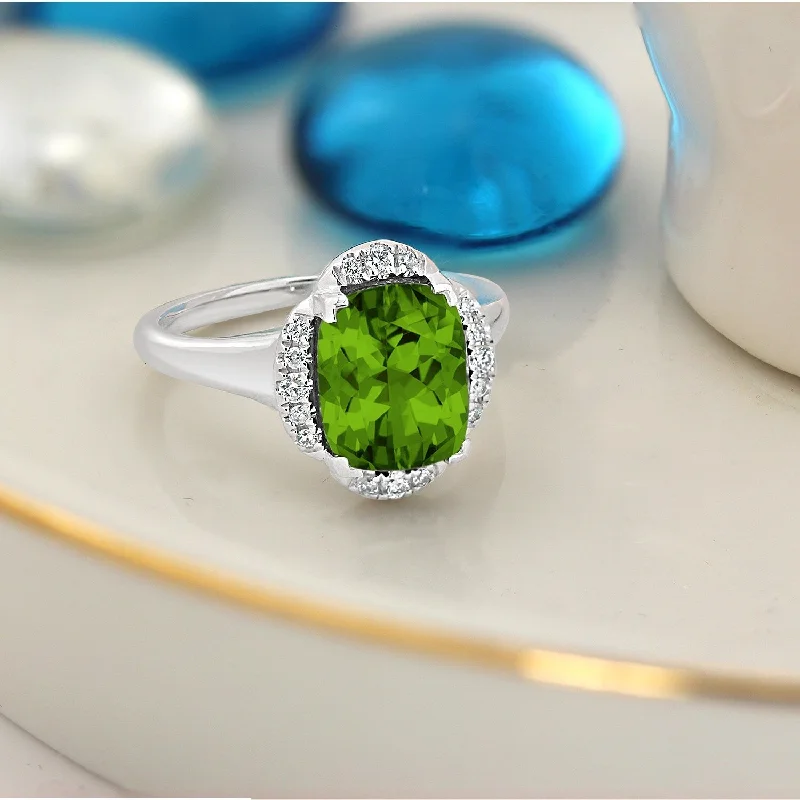 Rings with double bands for modern twist -Auriya 4ct Cushion-cut Peridot Halo Diamond Engagement Ring 1/8ctw 14k Gold