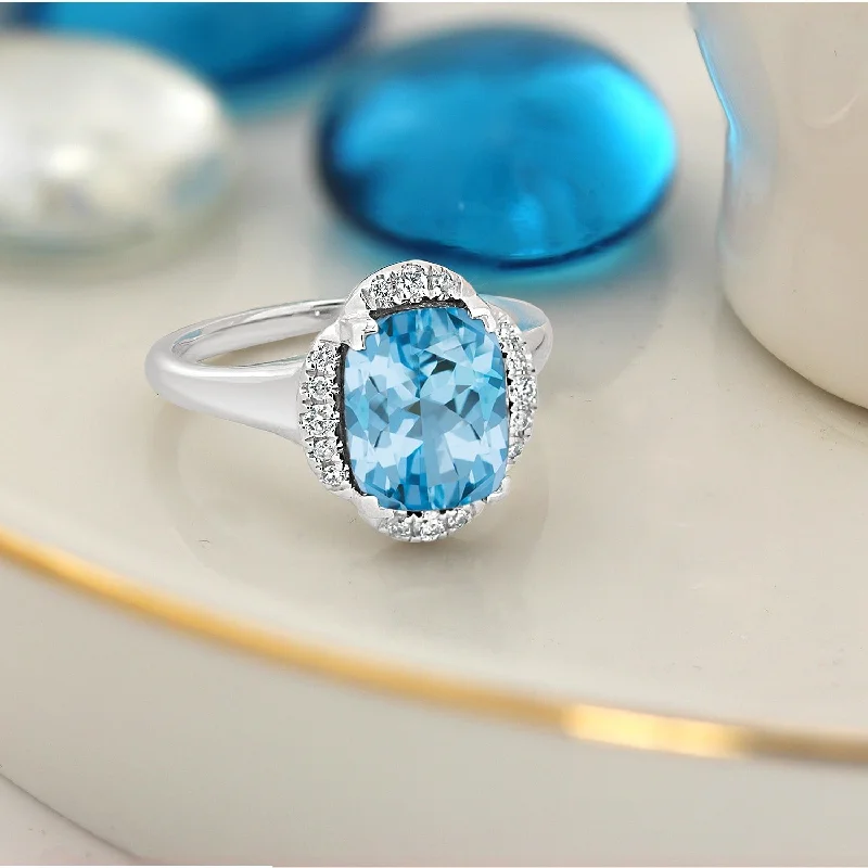 Rings with rough moonstone for natural beauty -Auriya 4ct Cushion-cut Sky Blue Topaz Halo Diamond Engagement Ring 1/8ctw 14k Gold