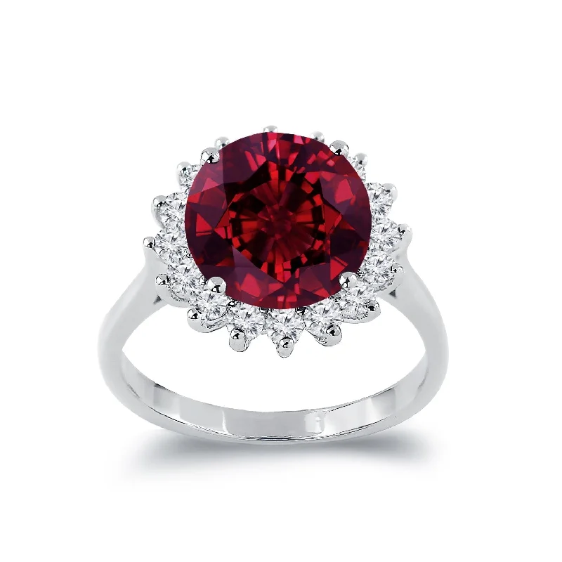 Rings with peridot gems for fresh green -Auriya 5 3/8ct Round Red Ruby Sunburst Halo Diamond Ring 5/8ctw 18K Gold