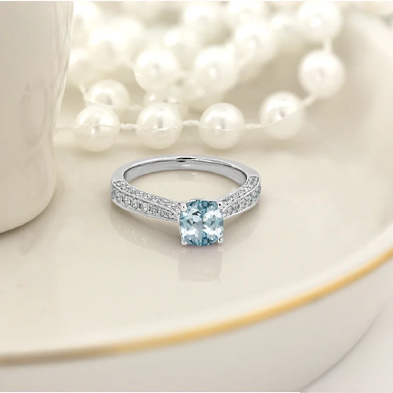 Rings with spiral designs for eye-catching twist -Auriya 5/8ct Unique Cushion-cut Aquamarine and Diamond Engagement Ring 3/8ctw 14k Gold