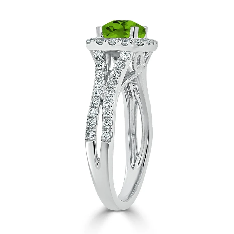 Rings with herkimer diamonds for raw clarity -Auriya 9/10ct Cushion-cut Peridot Halo Diamond Engagement Ring 5/8ctw 14k Gold