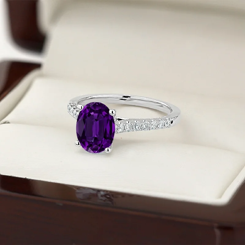 Rings with sleek black agate for edge -Auriya 9/10ct Fancy Oval Purple Amethyst and Diamond Engagement Ring 1/4ctw 14k Gold