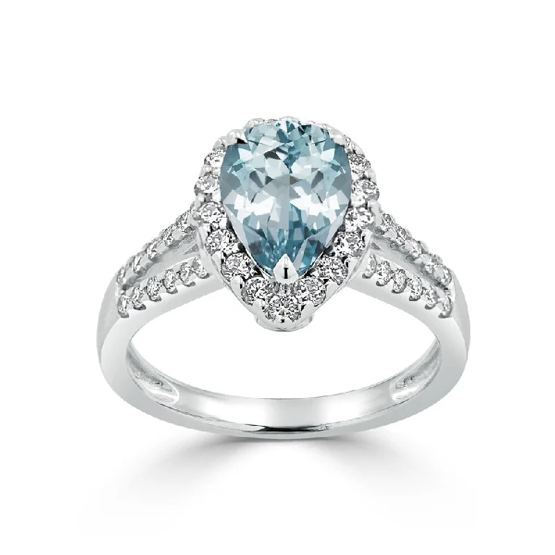 Dainty rings with subtle engraved star motifs -Auriya 9/10ct Pear Shape Aquamarine and Halo Diamond Ring 1/2ctw 18K Gold