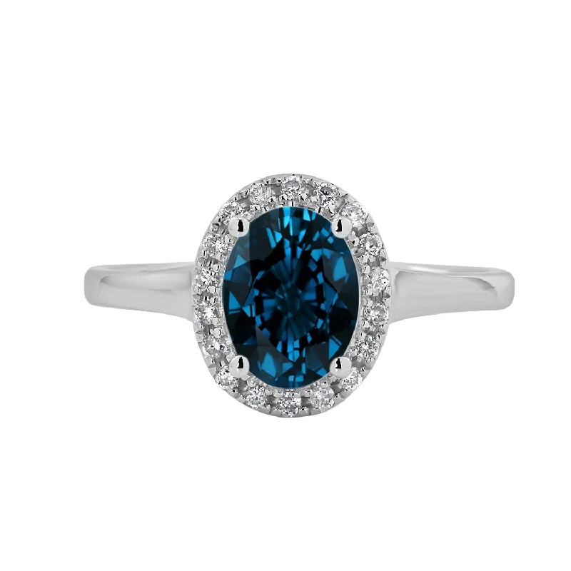 Rings with polished onyx for sleek contrast -Auriya Classic 1ct Oval London Blue Topaz and Halo Diamond Engagement Ring 1/8cttw 14k Gold