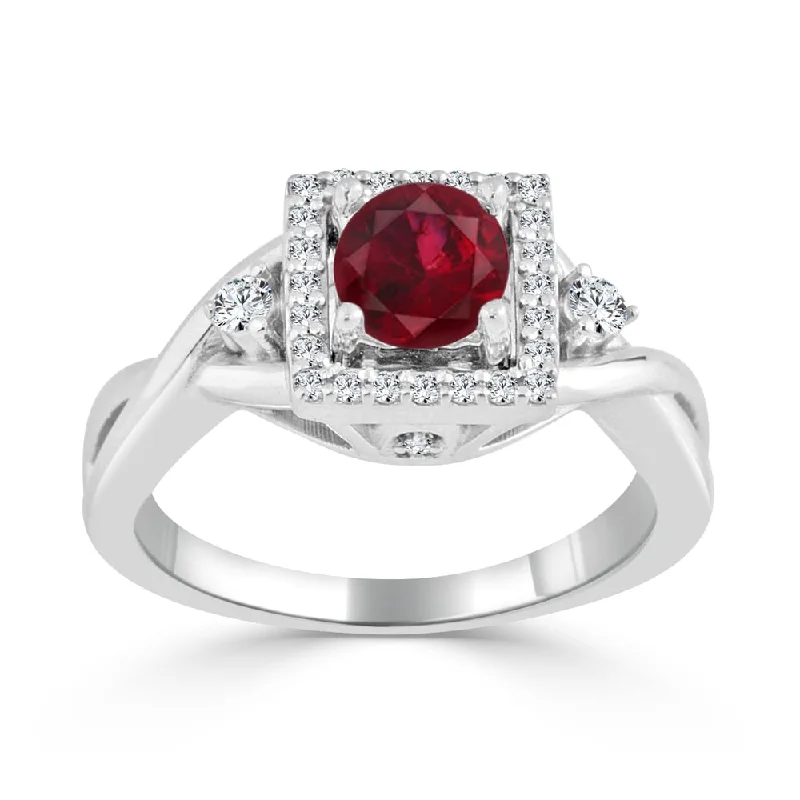 Rings with topaz stones for icy blue -Auriya Modern 1/2ct Red Ruby 1/3ctw Halo Diamond Engagement Ring 14k Gold