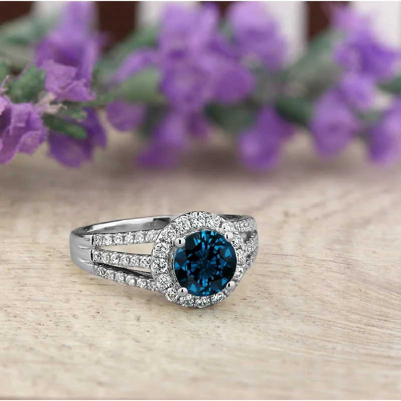 Rings with shield-shaped stones for boldness -Auriya Modern 1 3/8ct London Blue Topaz and Halo Diamond Engagement Ring 1/2cttw 14k Gold