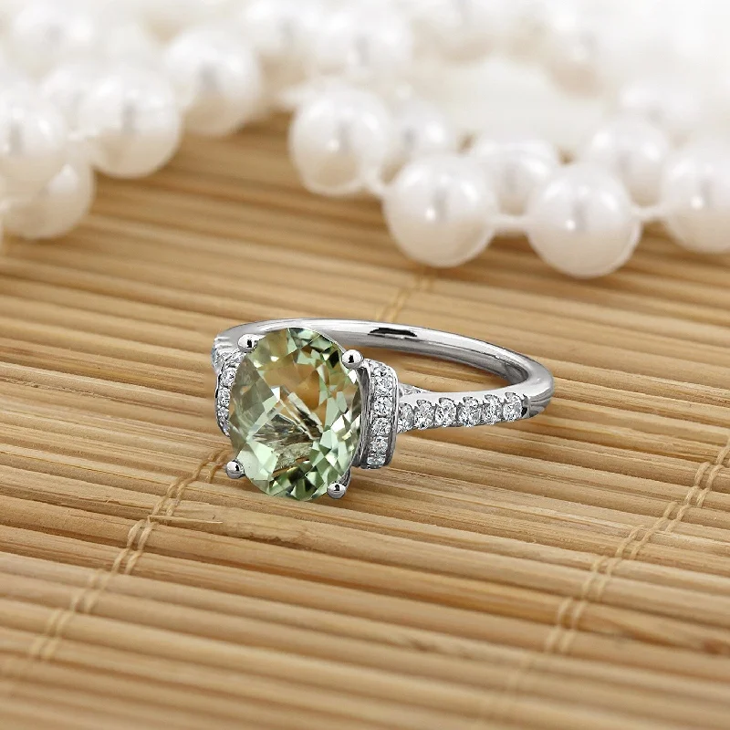 Rings with raw jade for natural calm -Auriya Modern 1 3/8ct Oval Green Amethyst and Diamond Engagement Ring 3/8cttw 14k Gold