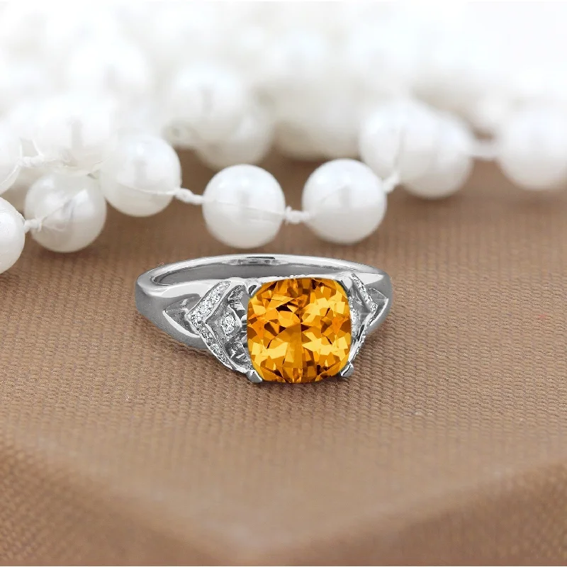 Rings with floral halo diamond arrangements -Auriya Modern 2 3/8ct Cushion-cut Citrine and Diamond Engagement Ring 1/6ctw 14k Gold