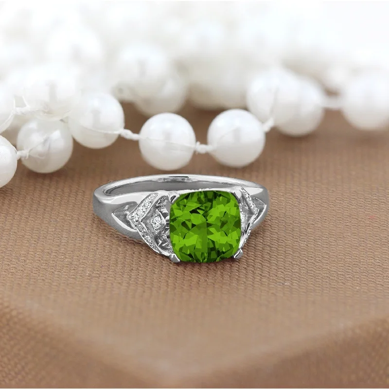 Rings with faceted aquamarine for sea glow -Auriya Modern 2 3/8ct Cushion-cut Peridot and Diamond Engagement Ring 1/6ctw 14k Gold