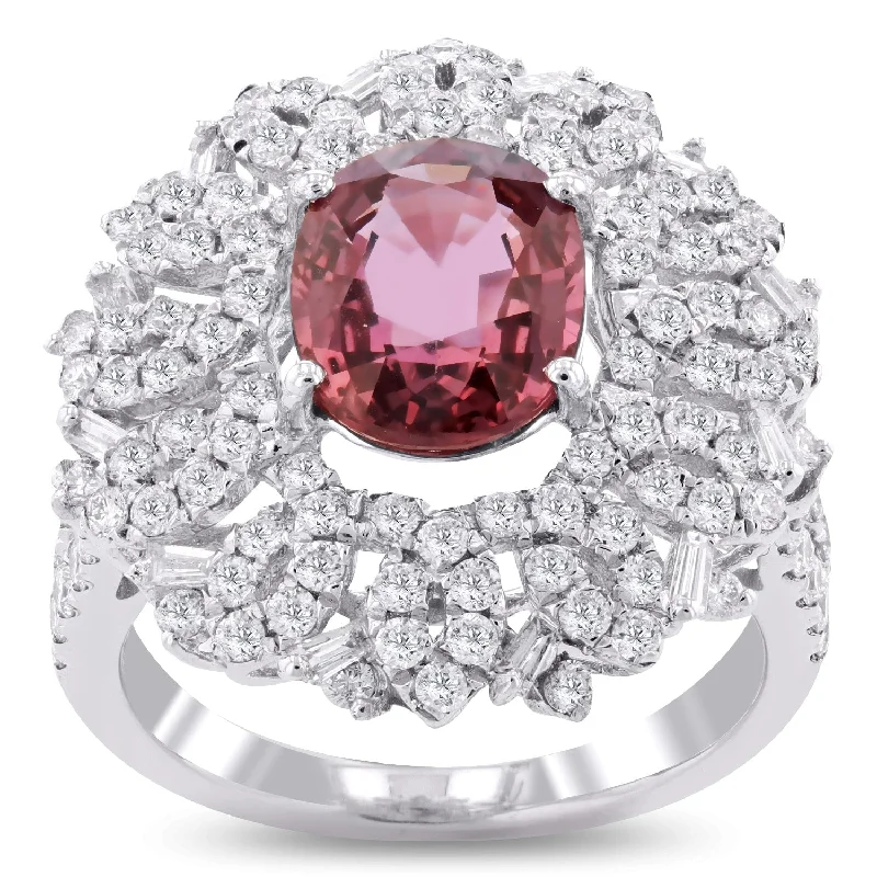 Rings with pave-set gemstones for brilliance -Auriya Platinum 2 7/8ct Oval-Cut Rare Unheated Pink Sapphire and 1 3/8ct TDW Diamond Halo Engagement Ring