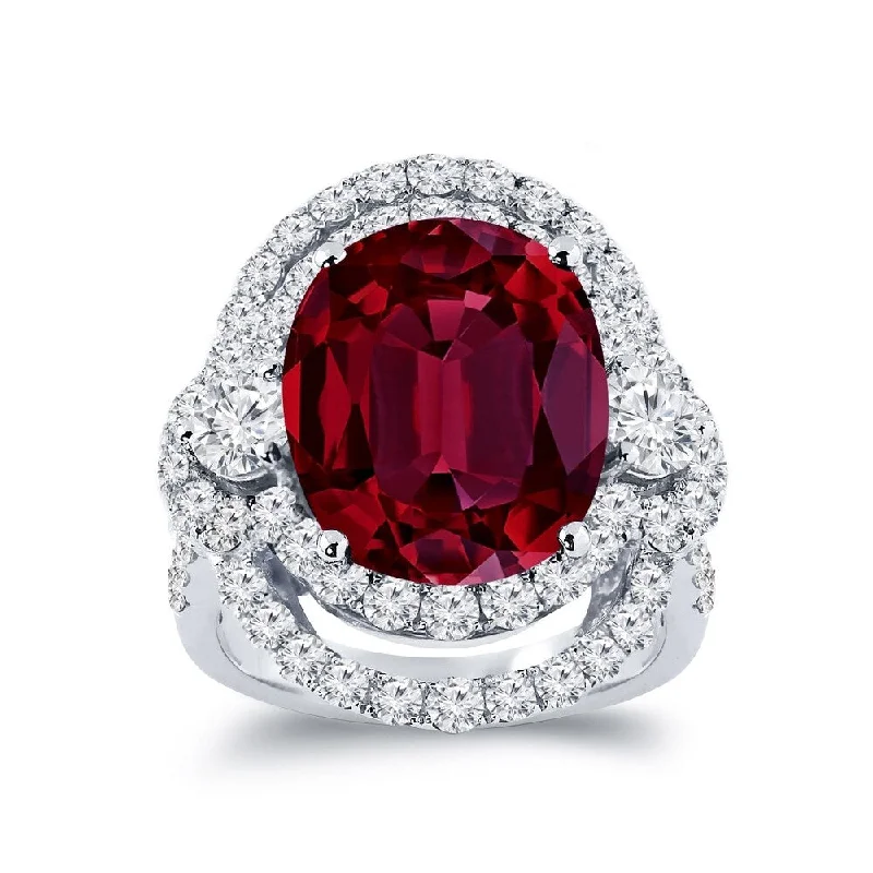 Rings with infinity loops for timeless love -Auriya Unique 10 1/2ct Oval Red Ruby Halo Diamond Engagement Ring 3ctw 18K Gold