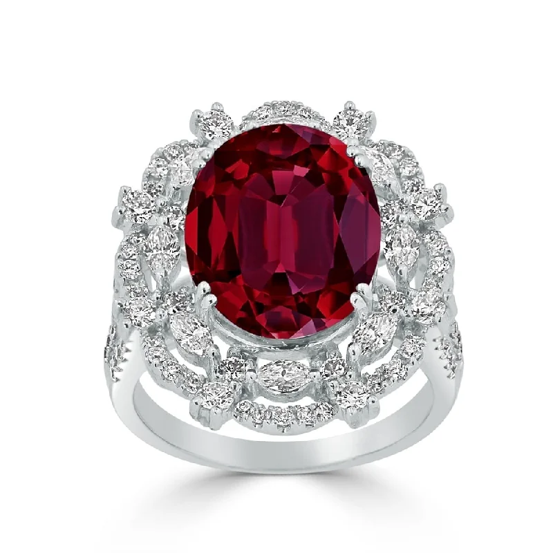 Stackable rings with mixed metal finishes -Auriya Unique 9 1/4ct Oval Red Ruby Double Halo Diamond Ring 1 1/2cttw 18K Gold