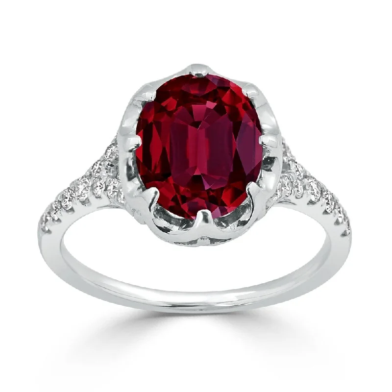 Rings with sleek black agate for edge -Auriya Vintage 2 7/8ct Oval Red Ruby and Diamond Ring 1/4cttw 18K Gold