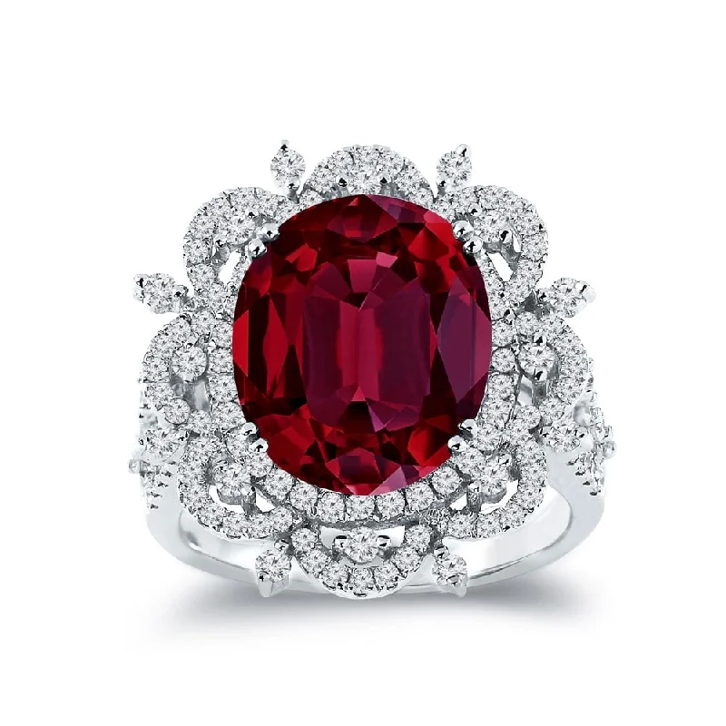 Rings with gothic-inspired skull motif details -Auriya Vintage 6 1/2ct Oval-cut Red Ruby Halo Diamond Ring 1cttw 18k Gold