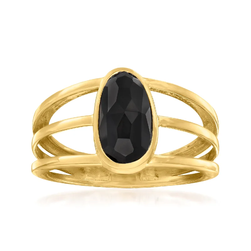 Handcrafted rings with raw emerald rough stones -Canaria Black Onyx Open-Space Ring in 10kt Yellow Gold