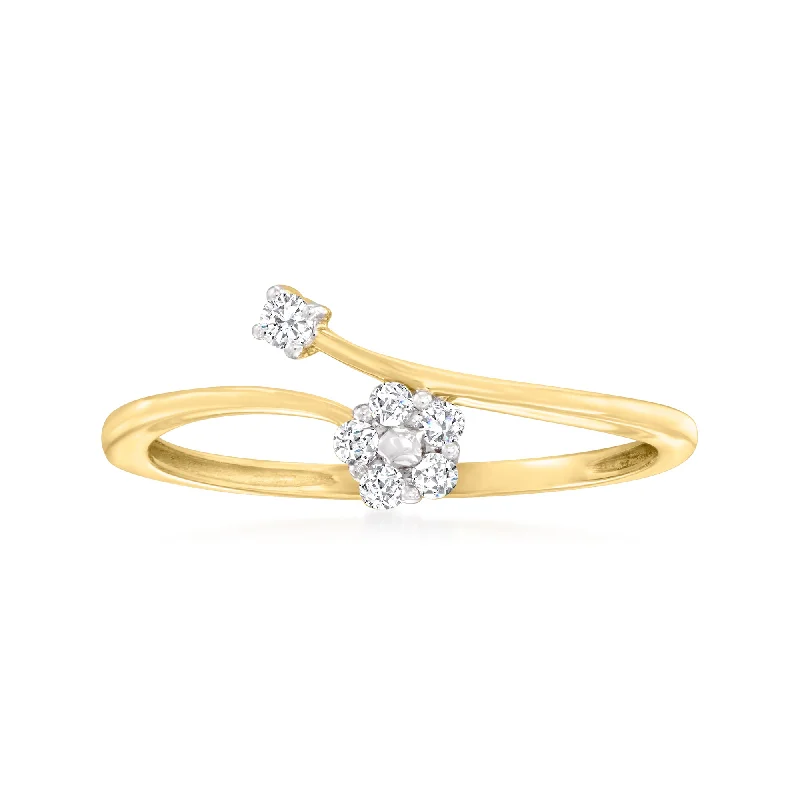 Rings with birthstone clusters for personalization -Canaria Diamond Flower Bypass Ring in 10kt Yellow Gold