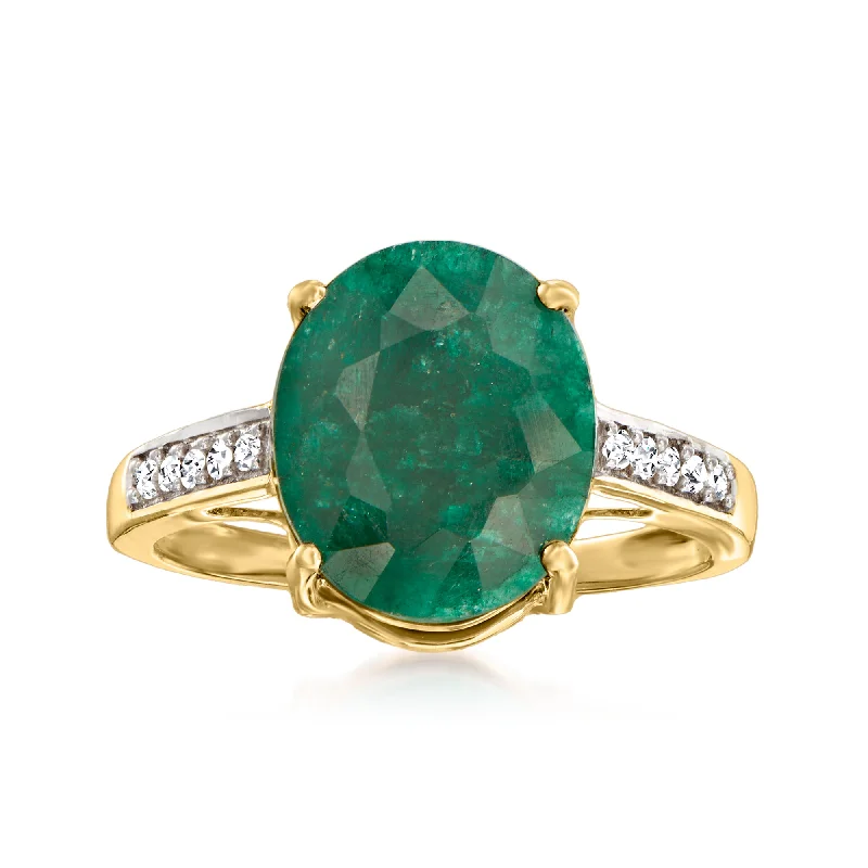 Rings with fluorite stones for rainbow shine -Canaria Emerald Ring With Diamond Accents in 10kt Yellow Gold