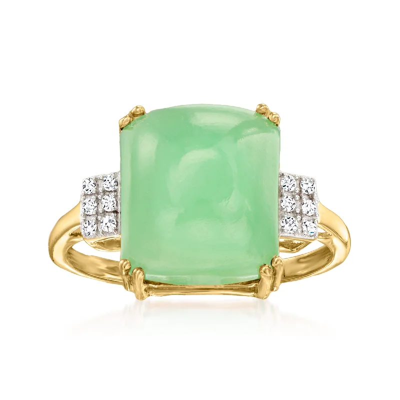 Chunky rings with hammered gold band texture -Canaria Jade Ring With Diamond Accents in 10kt Yellow Gold