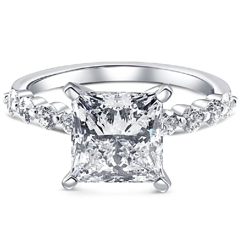 Rings with engraved constellations for stargazers -Certified 4.59Ct Princess Cut Diamond Engagement Ring White Gold Lab Grown