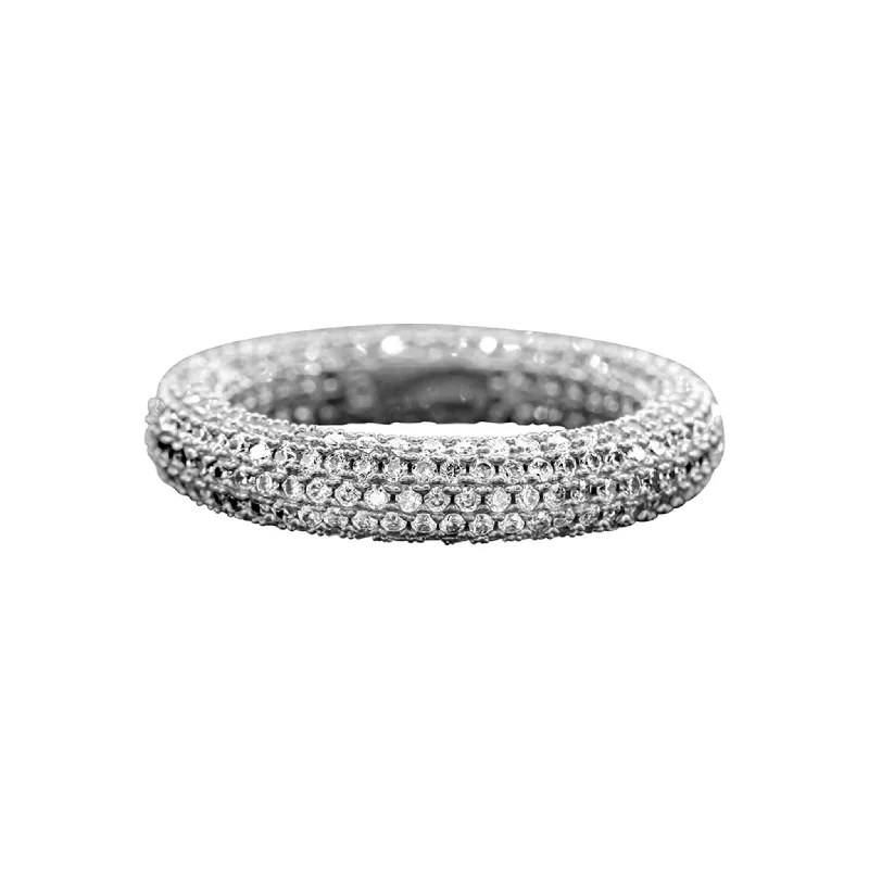 Rings with hematite for sleek metallic sheen -Crystal Eternity Rounded Band Ring silver