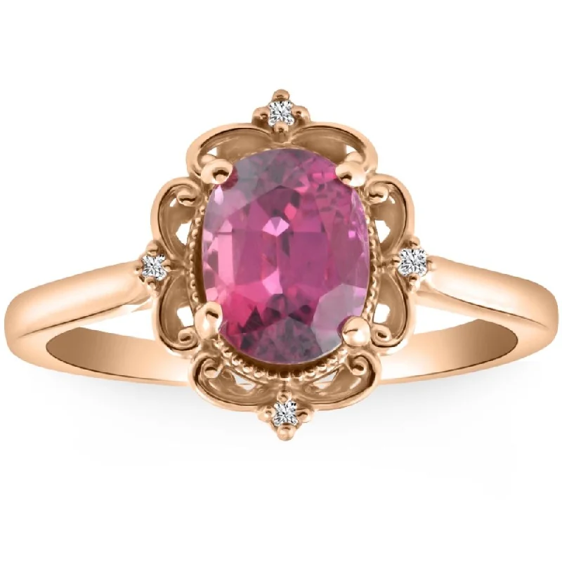 Rings with bold ruby stones for drama -GIA Certified Ruby & Diamond 2.05Ct VS Vintage Engagement Ring in 14k Rose Gold