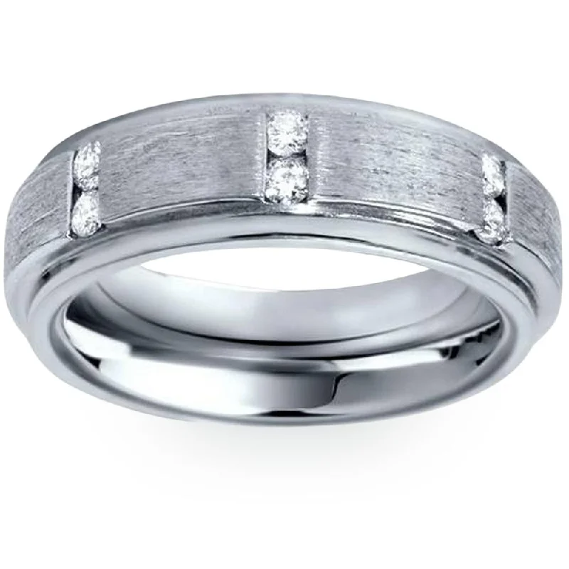 Rings with delicate filigree sapphire settings -Mens Brushed Wedding Diamond 14K White Gold Ring