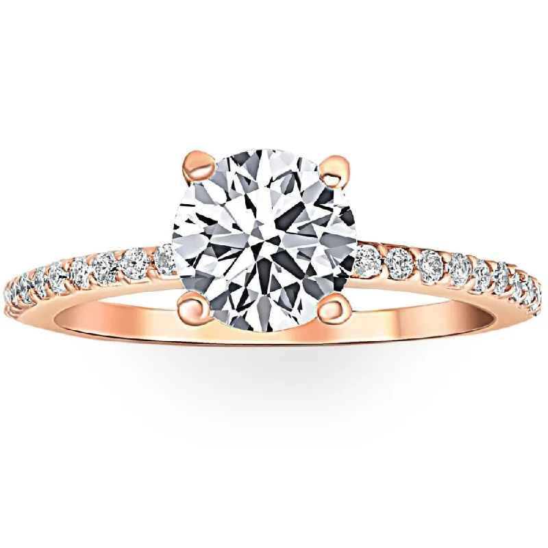 Minimalist rings with tiny diamond dot accents -Rose Gold 1 3/4ct Diamond Engagement Ring Solitaire 14k Lab Grown