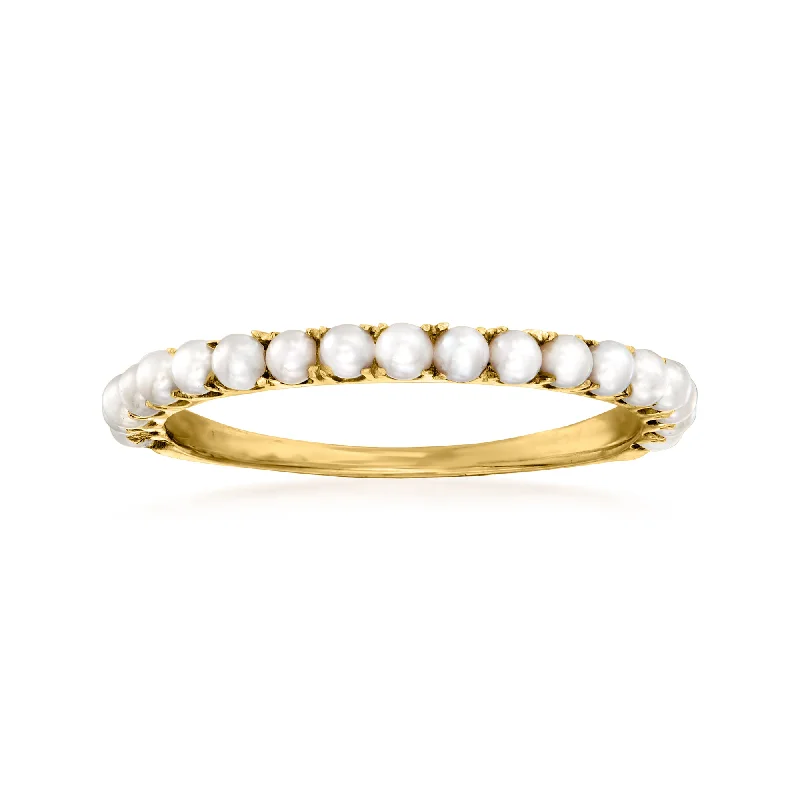 Rings with shield-shaped stones for boldness -Ross-Simons 1.5-2mm Cultured Pearl Ring in 14kt Yellow Gold