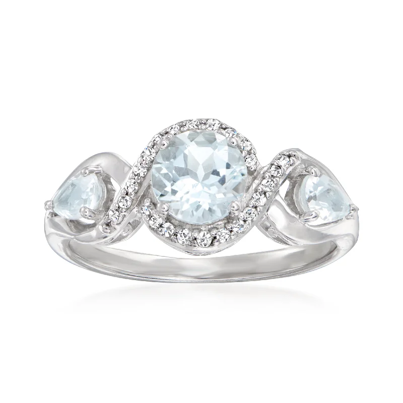 Rings with black diamond for striking contrast -Ross-Simons Aquamarine and . Diamond Ring in Sterling Silver