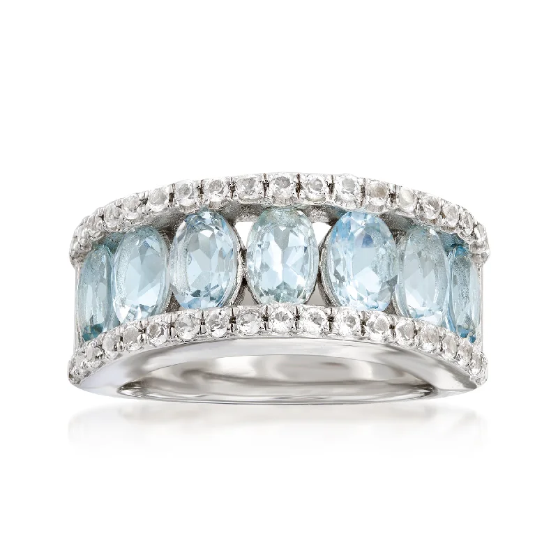 Rings with knot motifs for symbolic love -Ross-Simons Aquamarine and . White Topaz Ring in Sterling Silver