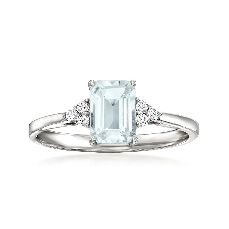 Rings with double bands for modern twist -Ross-Simons Aquamarine Ring With Diamond Accents in 14kt White Gold