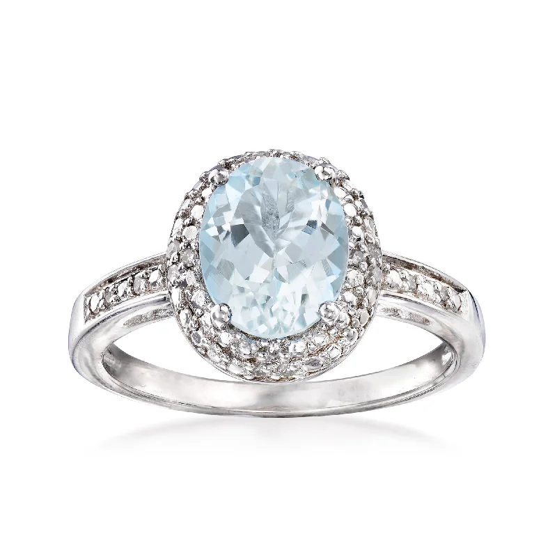 Rings with delicate filigree sapphire settings -Ross-Simons Aquamarine Ring With Diamonds in Sterling Silver