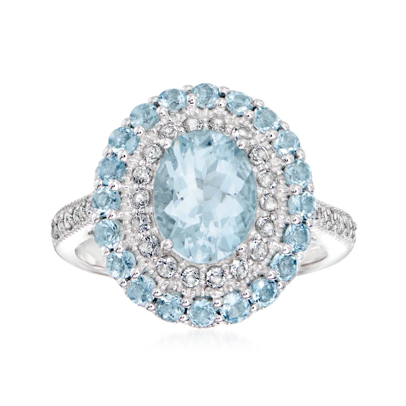 Rings with starburst topaz for radiant beauty -Ross-Simons Aquamarine Ring With Multi-Gemstones in Sterling Silver