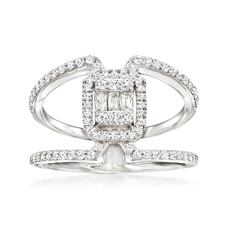 Rings with adjustable bands for perfect fit -Ross-Simons Baguette and Round Diamond Ring in 14kt White Gold