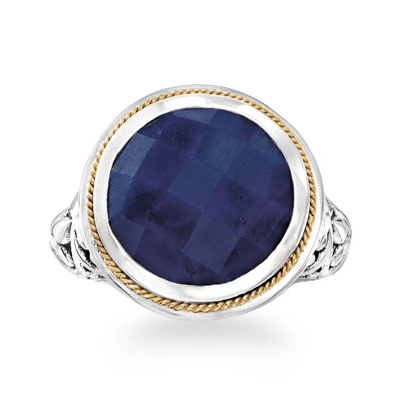 Rings with wave patterns for ocean vibes -Ross-Simons Sapphire Bali-Style Ring in Sterling Silver and 18kt Yellow Gold