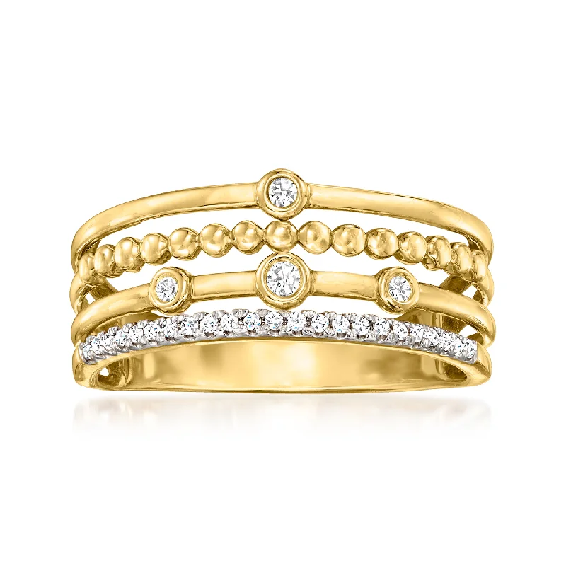 Rings with floral halo diamond arrangements -Ross-Simons Bezel-Set Diamond Multi-Row Ring in 14kt Yellow Gold