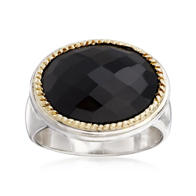 Rings with starburst topaz for radiant beauty -Ross-Simons Black Onyx Ring in Sterling Silver With 14kt Yellow Gold