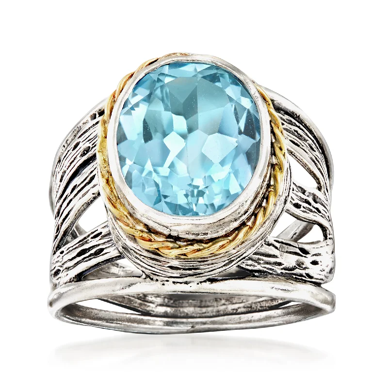 Rings with rough opal for organic shine -Ross-Simons Blue Topaz Openwork Ring in Sterling Silver and 14kt Yellow Gold