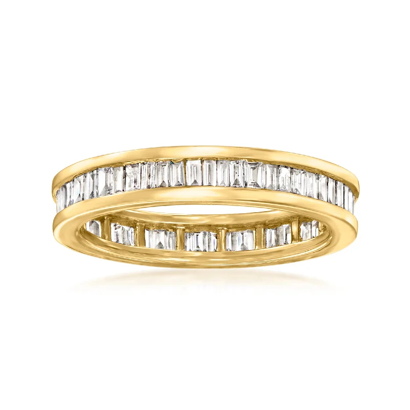 Rings with knot motifs for symbolic love -Ross-Simons Channel-Set Baguette Diamond Eternity Band in 14kt Yellow Gold