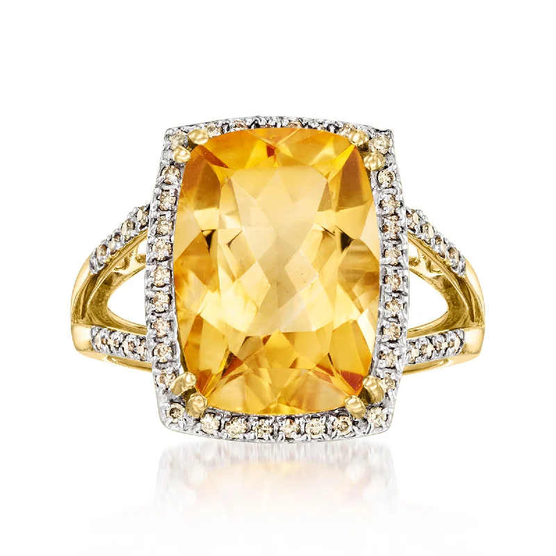 Platinum rings with sparkling sapphire center stones -Ross-Simons Citrine and . Champagne Diamond Ring in 14kt Yellow Gold