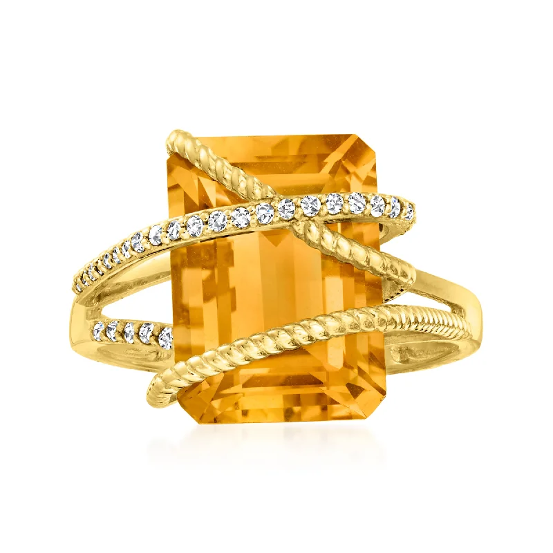 Dainty rings with subtle engraved star motifs -Ross-Simons Citrine and . Diamond Ring in 14kt Yellow Gold