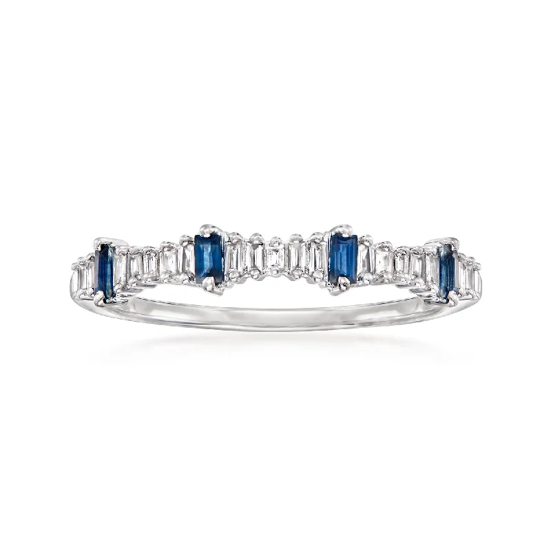 Rings with sunstone gems for fiery sparkle -Ross-Simons Diamond and . Sapphire Stackable Ring in 14kt White Gold