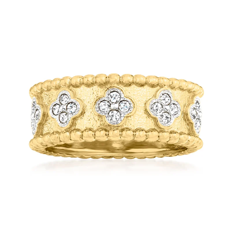 Rings with etched floral bands for detail -Ross-Simons Diamond Clover Ring in 18kt Gold Over Sterling