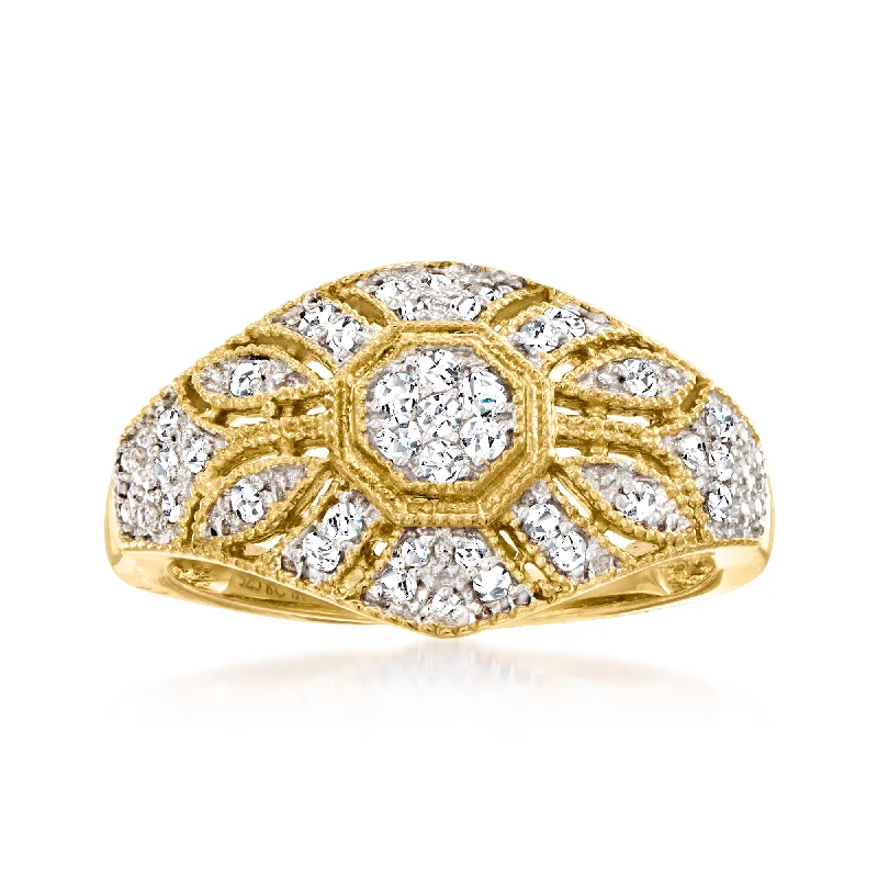 Rings with delicate filigree sapphire settings -Ross-Simons Diamond Floral Milgrain Vintage-Inspired Ring in 18kt Gold Over Sterling