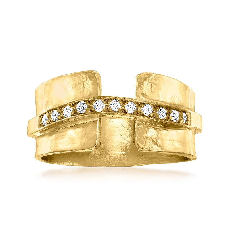 Rings with double bands for modern twist -Ross-Simons Diamond Hammered Ring in 18kt Gold Over Sterling