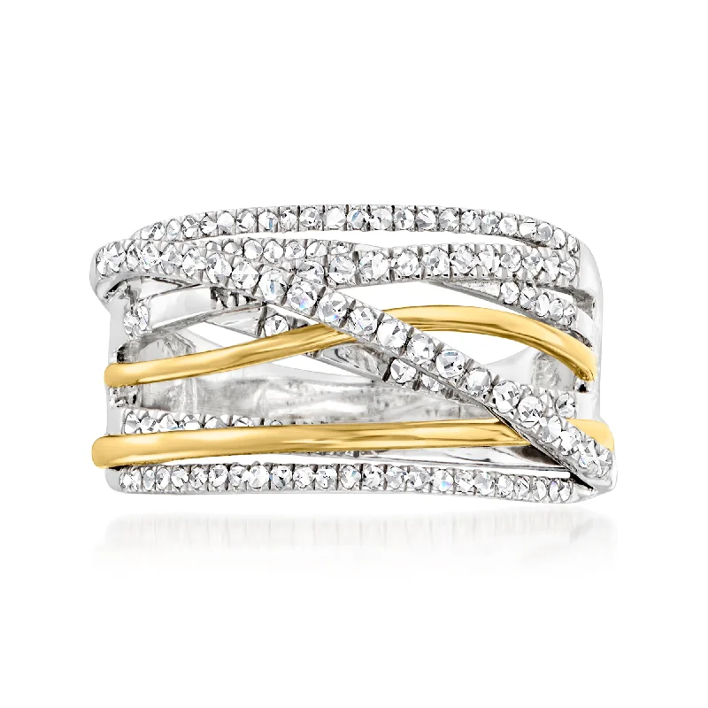 Rings with spiral designs for eye-catching twist -Ross-Simons Diamond Highway Ring in Sterling Silver With 14kt Yellow Gold